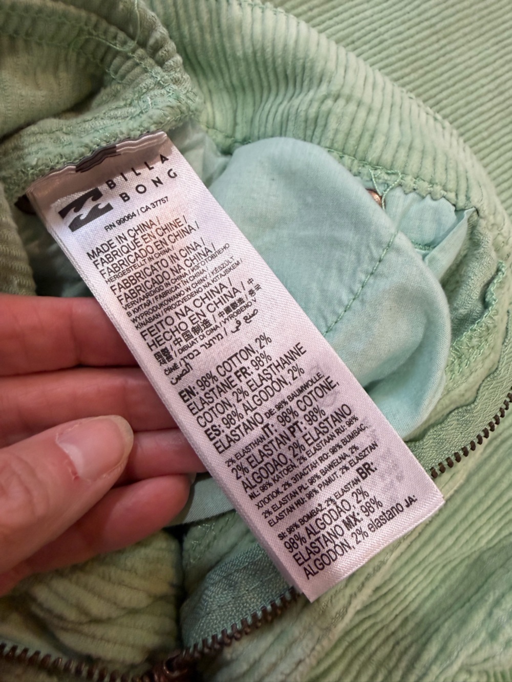 Billabong x Salty Blonde Sage Green Corduroy Pants High Rise Straight Leg 26 - Picture 6 of 10